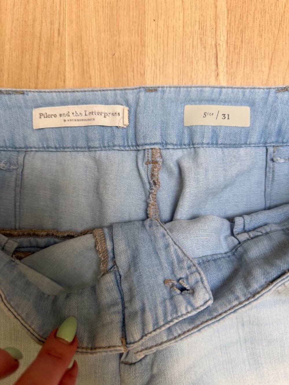 Pilcro Anthropologie Wide Leg Pants High Rise Blue Chambray Linen Blend Size 31 - Picture 6 of 6